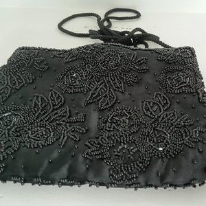 Valerie Stevens Black Beaded Evening Bag Purse